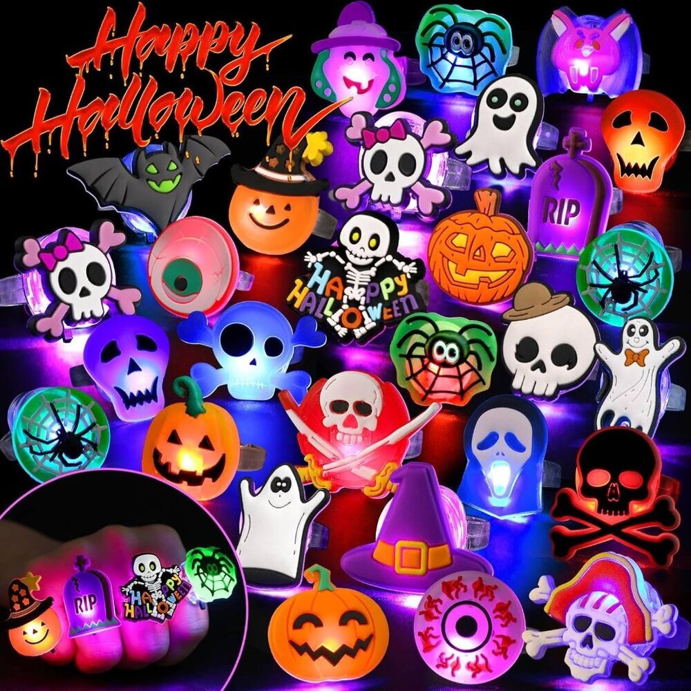 Halloween Party Favors for Kids Adults Halloween Treats LED Ring Accessories Lig